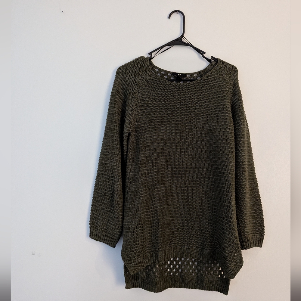 H&M oversized in knit sweater ft high low design hunter green